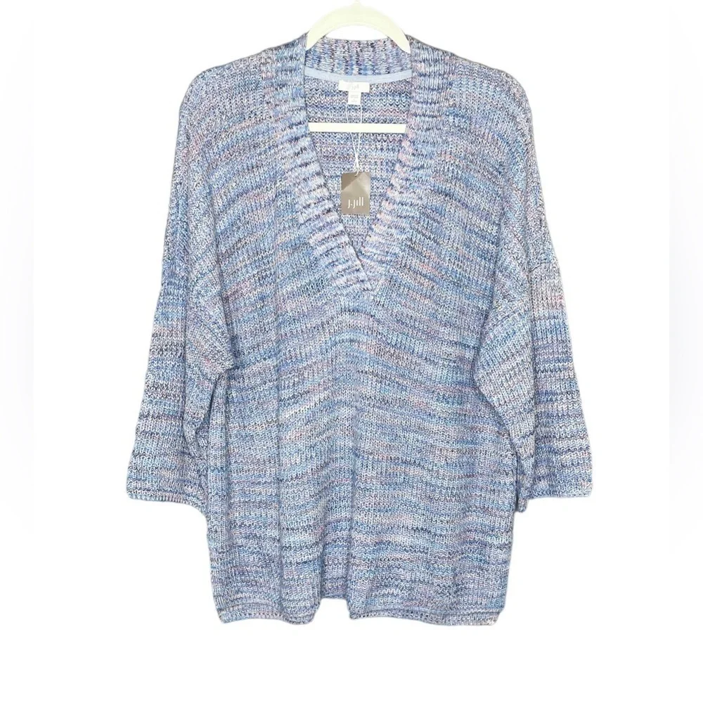 J. Jill Easy Dropped Shoulder V-Neck Cotton‎ Sweater Petite Blue and Pink NWT - Picture 2 of 16